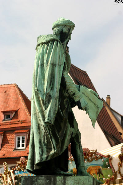 Statue of Guttenberg in Place Guttenberg. Strasbourg, France.