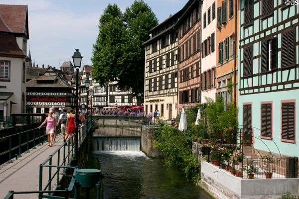 Half-timbered houses beside Locks of L'Ill River. Strasbourg, France.