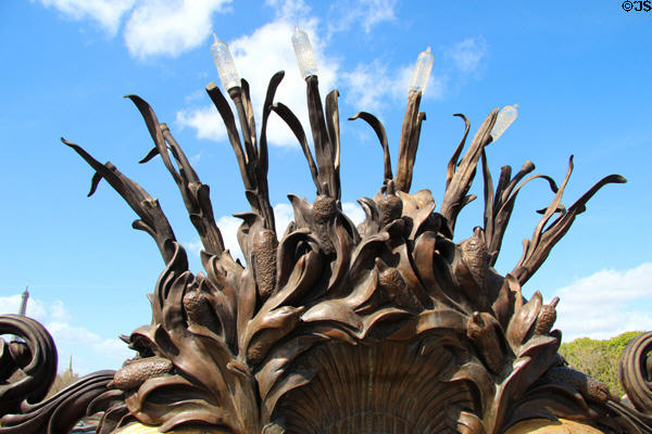 Neva River rushes sculptural detail to mark Franco-Russian Alliance on Pont Alexandre III. Paris, France.