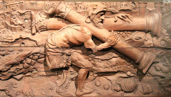 Detail of labors of Hercules frieze (1505-20) from castle Velez Blanco in Spain at Museum of Decorative Arts. Paris, France.