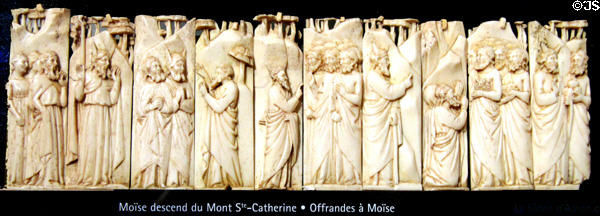 Story of Moses bone carvings by Embriachi workshop (c1370-1433) in Florence then Venice at Museum of Decorative Arts at Museum of Decorative Arts. Paris, France.