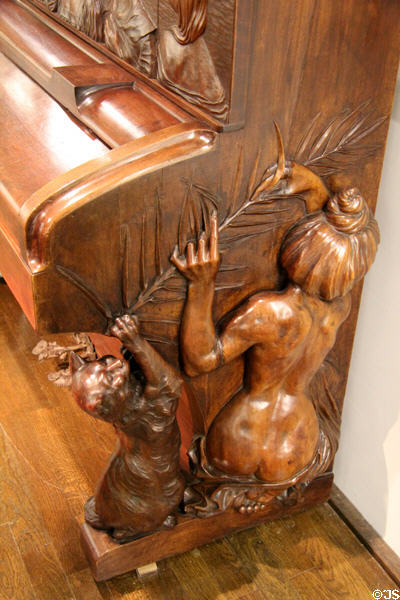 End detail of upright piano (1900) carved by François-Rupert Carabin for Henri Hertz manufacturer (shown Paris Expo 1900) at Museum of Decorative Arts. Paris, France.