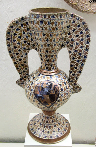Ceramic vase with wings & heraldic lion (c1465) from Spain at Cluny Museum. Paris, France.