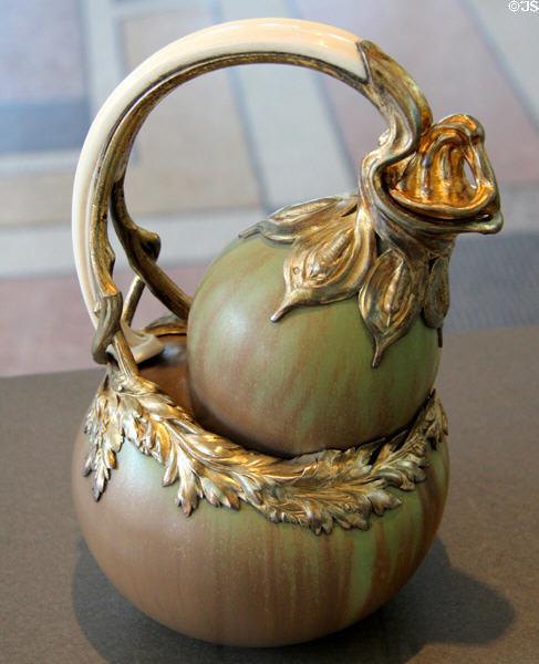 Art Nouveau porcelain water pitcher with silver & ivory mounts (1905) by Eugène & Octave Lelièvre at Petit Palace Museum. Paris, France.