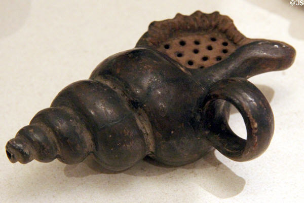 Guttus (Pouring Vessel) in form of shell of murex (c350-330 BCE) from Apulia, Italy at Petit Palace Museum. Paris, France.