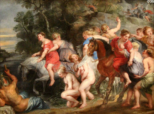 Clelia Crossing the Tiber painting (1630-40) by Peter Paul Rubens & workshop at Louvre Museum. Paris, France.