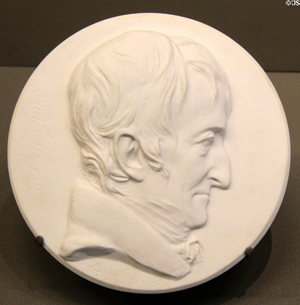 Alexandre Brogniart (founder of Musée national de Céramique-Sèvres) biscuit medallion (1851) by Sèvres Manuf. (shown London Exposition 1851) at Arts et Metiers Museum. Paris, France.