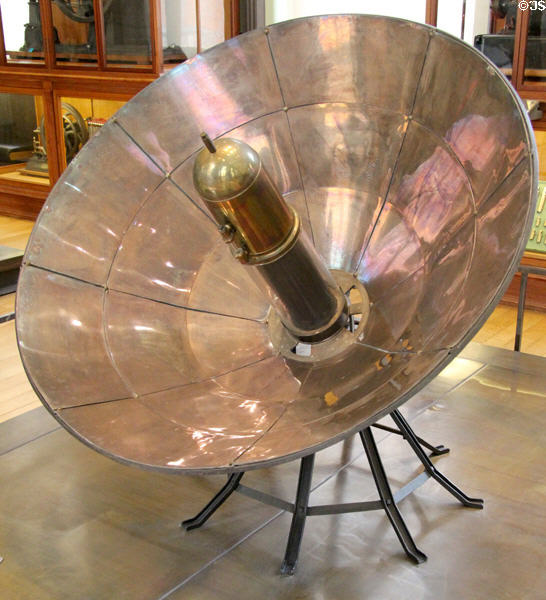 Solar oven (c1880) by Augustin Mouchot & Abel Pifre at Arts et Metiers Museum. Paris, France.