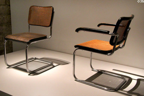 Tubular steel chair B32 & armchair B64 (1928) by Marcel Breuer with Thonet Brothers at Musée des Monuments Français. Paris, France.