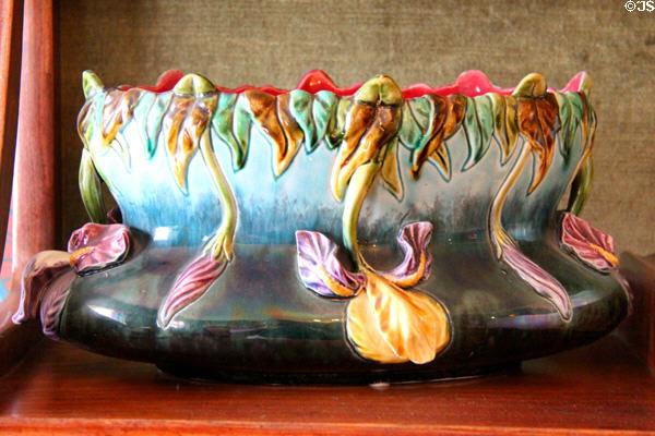 Ceramic planter with iris design at Maxim's Art Nouveau Collection 1900. Paris, France.