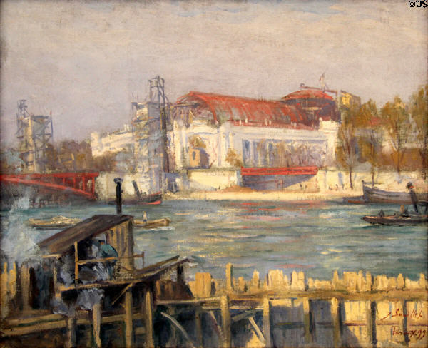 Construction of Grand Palais & Alexander III bridge prior to 1900 Universal Exposition painting (1899) by Georges Souillet at Carnavalet Museum. Paris, France.