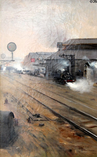 Arrival of Locomotives to Batignoles (1891) painting by Ernest-Jean Delahaye at Carnavalet Museum. Paris, France.