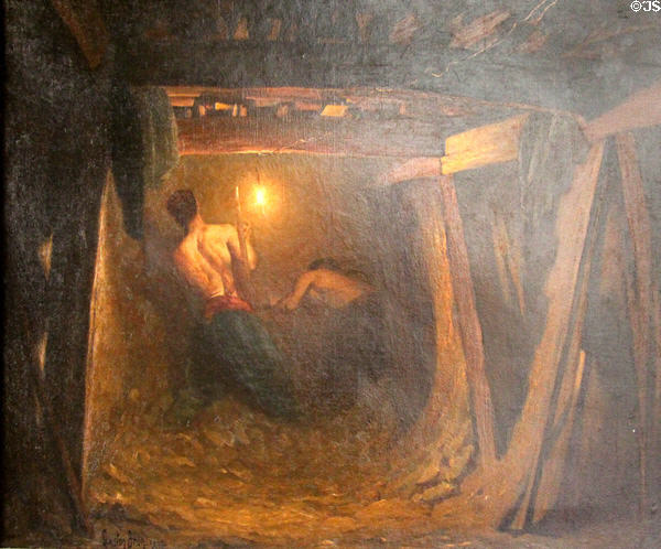 Working on Metropolitain Line 1 at Place de l'Etoile painting (c1900) by Gaston Brun at Carnavalet Museum. Paris, France.