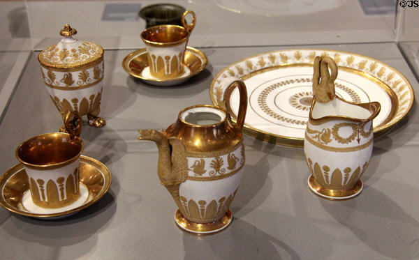 Porcelain coffee service with swans & palms design (c1820) by Honoré-Dagoty Manuf. at Arras Fine Art Museum. Arras, France.