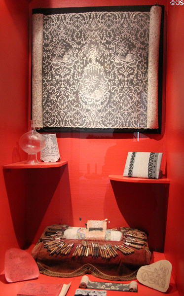 Lace making display at Museum of Normandy. Caen, France.