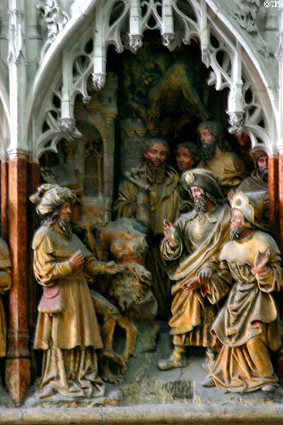 A scene from life of St James the Greater at Amiens Cathedral. Amiens, France.