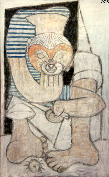 Man Gulping Sea Urchins (Le Gobeur d'oursins) paint & charcoal (1946) by Pablo Picasso at Picasso Museum. Antibes, France.