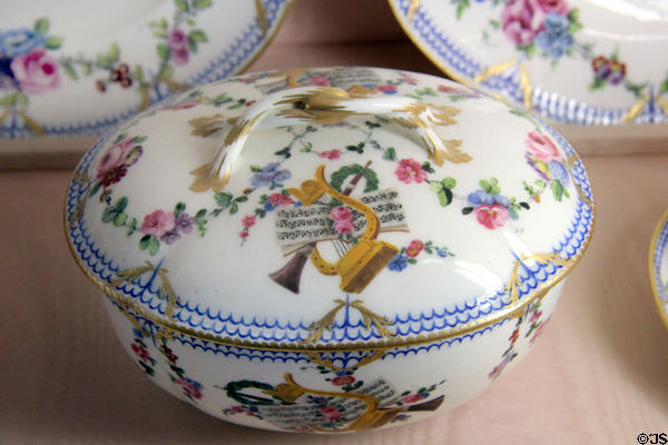 Covered serving dish from Sèvres table service (1767) at Villa Ephrussi de Rothschild. Saint Jean Cap Ferrat, France.