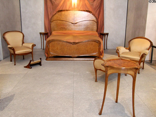 Art nouveau bedroom set from Guimard Hotel (122 av. Mozart, Paris) (1909-12) by Hector Guimard at Beaux-Arts Museum. Lyon, France.