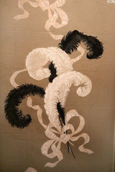Silk cloth with black & white feathers pattern by Maison Ollagnier, Fructus et Descher shown at l'Exposition universelle de Paris of 1900 at Musées des Tissus. Lyon, France.