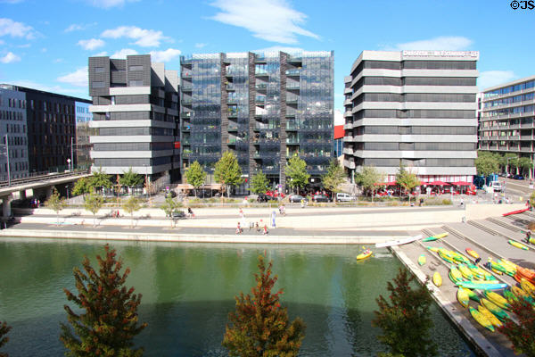 Modern residential & office buildings on Quai Antoine Riboud in Confluence district. Lyon, France.