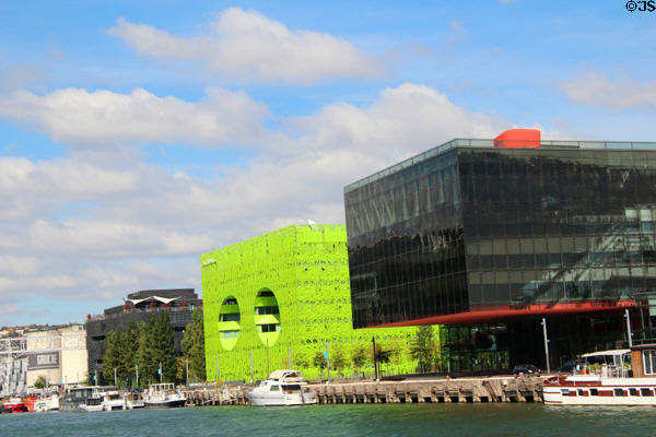 Modern architecture along Saône River in Confluence district. Lyon, France.