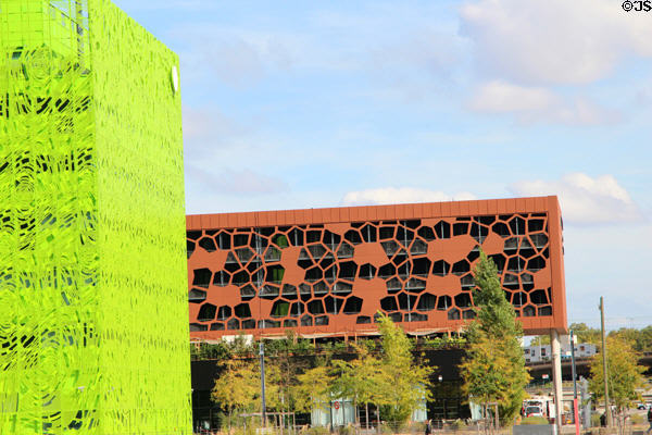 Mob Hotel (2017) (55 quai Rambaud) in Confluence district. Lyon, France. Architect: Eric Bourg of B+B Architectes.