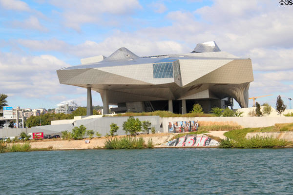 Elevated structure of Musée des Confluences above Saône River. Lyon, France.