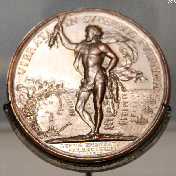 Medal issued to celebrate victory of King Louis XIV over Genoa at Museum of European and Mediterranean Civilisations. Marseille, France.
