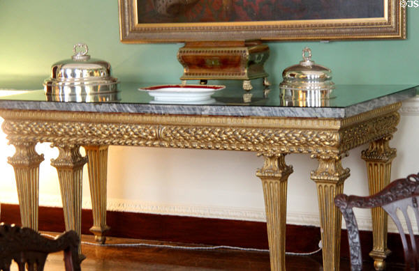 Serving dishes & mahogany tea chest on serving table (c1768) attrib. to Richard Cranfield of Dublin original to Castletown House. Ireland.