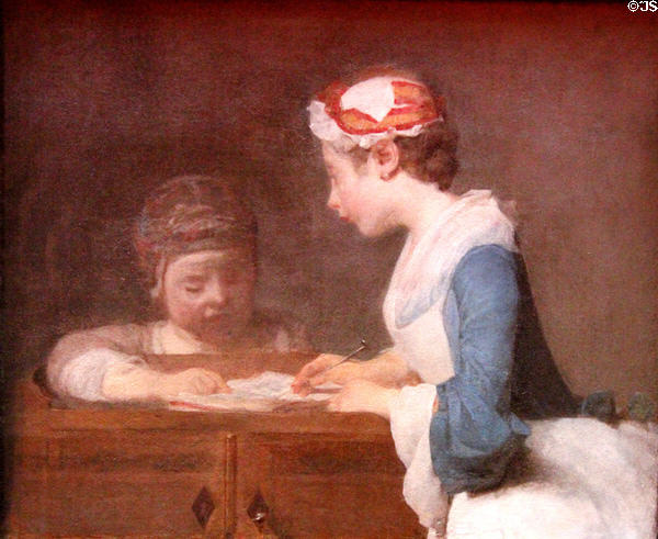 Schoolmistress painting (c1735) by Jean Baptiste Siméon Chardin at National Gallery of Ireland. Dublin, Ireland.