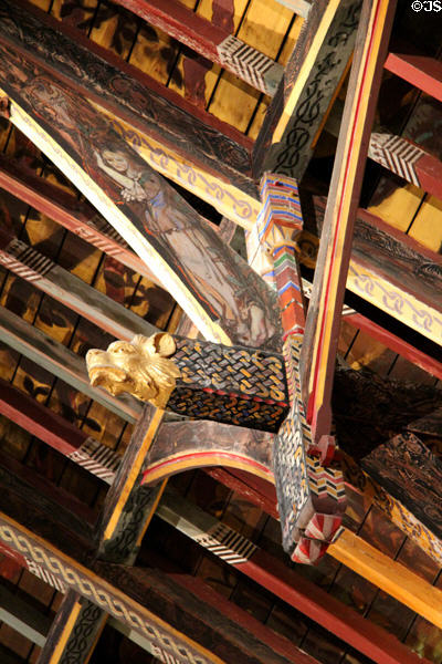 Picture Gallery decorated ceiling beams at Kilkenny Castle. Ireland.