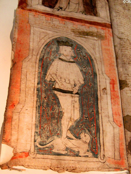 Portrait of King Edward I (1272-1307) included in Great Charter Roll to promote Waterford's case for shipping monopoly at Museum of Treasures. Waterford, Ireland.