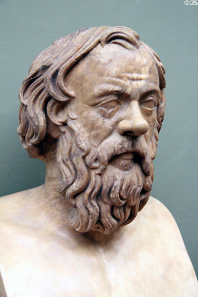 Roman-era portrait herm of man (1stC) at Uffizi Gallery. Florence, Italy.
