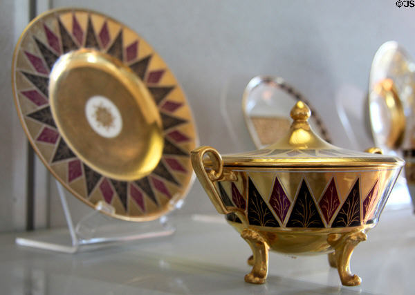 Vienna porcelain covered bowl & saucer (c1802-11) at Pitti Palace Ceramics Museum. Florence, Italy.