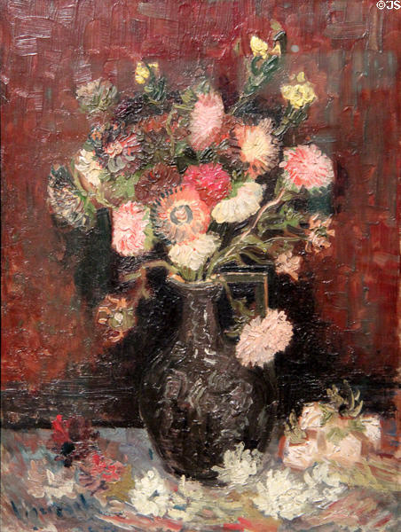 Vase with Chinese asters & gladioli painting (1886) by Vincent van Gogh at Van Gogh Museum. Amsterdam, NL.