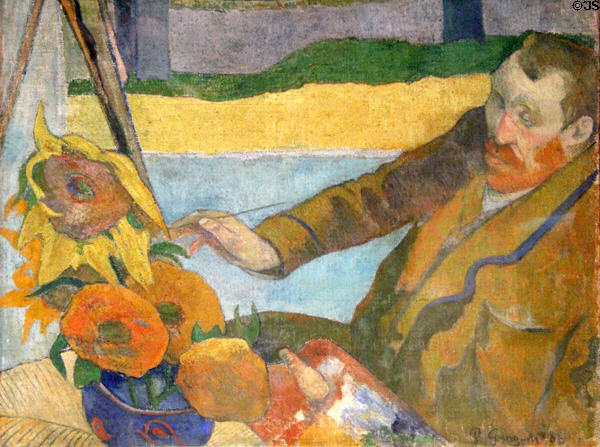 Portrait of Vincent van Gogh painting sunflowers (1888) by Paul Gauguin at Van Gogh Museum. Amsterdam, NL.