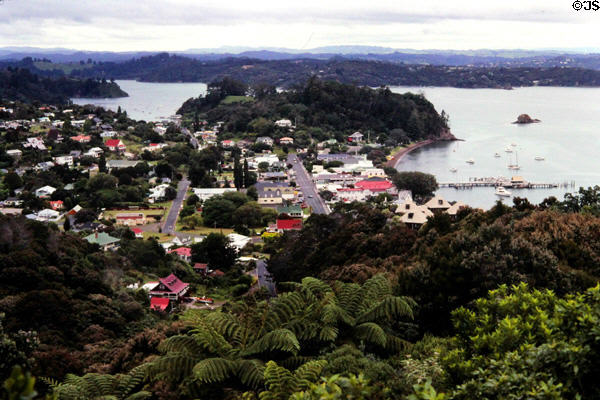 Overview of historic village of Russell from Flagstaff Hill. New Zealand.