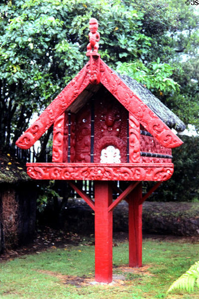 Traditional food storage hut at Crafts Institute in Rotorua. New Zealand.