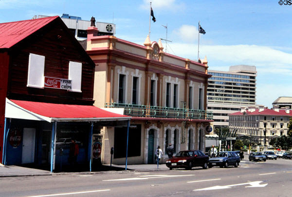 Fish & chips shop in frontier buildings opposite Parliament. Wellington, New Zealand.
