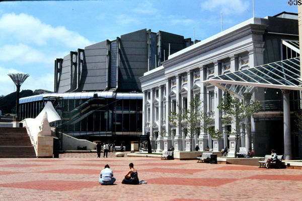 Modern buildings surround Wellington Civic Square. Wellington, New Zealand.