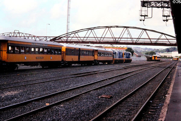 Rail yards at Dunedin railway station. New Zealand.