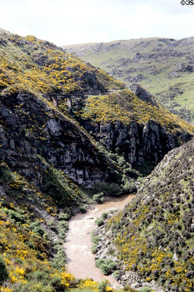 View of the Taieri Gorge from the train. New Zealand.