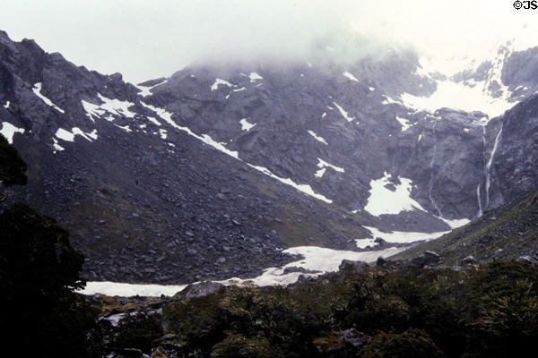 Mountain scene on drive to Milford Sound. New Zealand.
