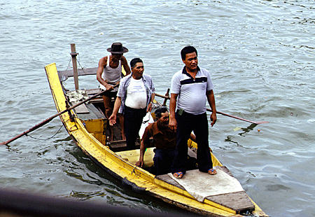 Ship crew comes ashore in Singapore.