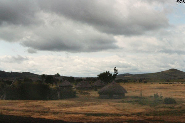 Grass huts of local village. Tanzania.