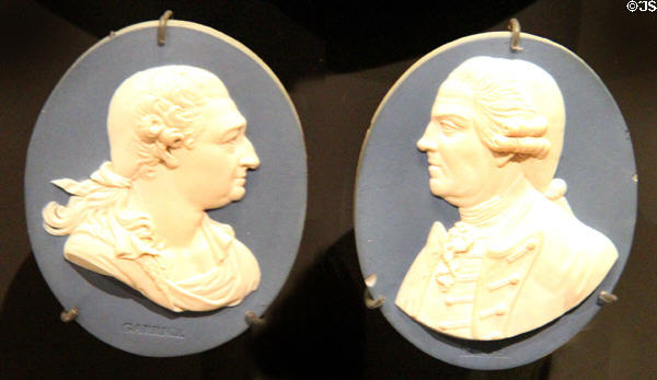 Blue jasperware plaques of David Garrick & Admiral Augustus Keppel (c1768-1780) by William Hackwood of Wedgwood at National Museum of Scotland. Edinburgh, Scotland.