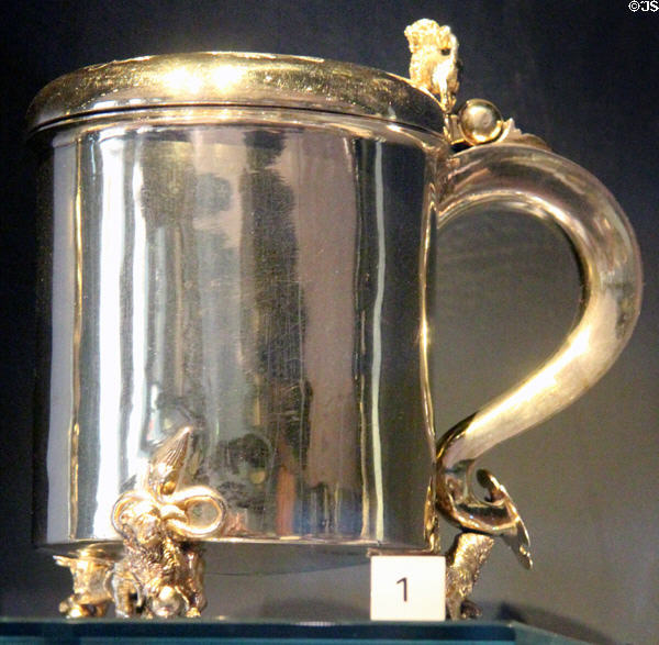Gilt silver peg tankard (c1665) by Jan Reimers of Bergen, Norway at National Museum of Scotland. Edinburgh, Scotland.