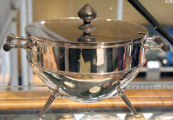 Electroplate & ebony tureen (c1880s) by Christopher Dresser made by JW Hukin & JT Heath of Birmingham, England at National Museum of Scotland. Edinburgh, Scotland.