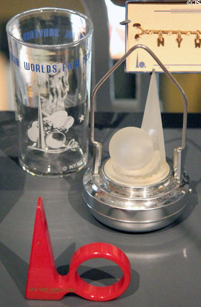 Souvenir symbolic Trylon & Perisphere structures from New York World's Fair (1939) at National Museum of Scotland. Edinburgh, Scotland.